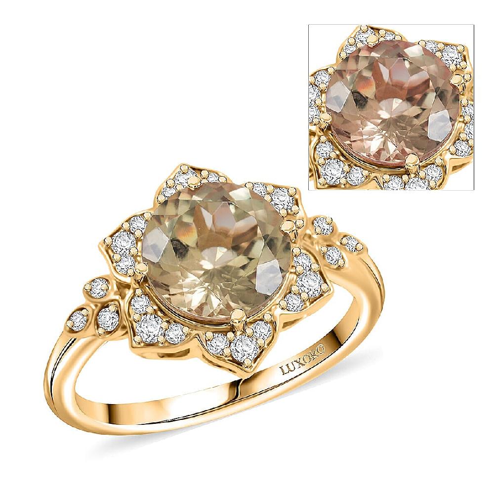 shop lc Luxoro AAA Turkizite and G-H I2 Diamond 3.50 ctw Ring in 10K Yellow Gold