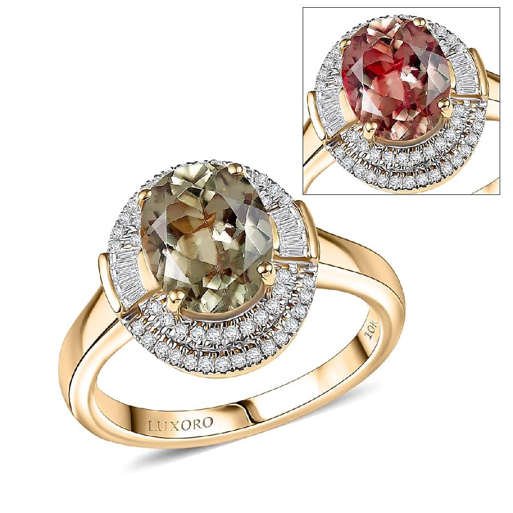 shop lc Luxoro AAA Turkizite and G-H I2 Diamond 3.55 ctw Sunlit Majesty Ring in 10K Yellow Gold