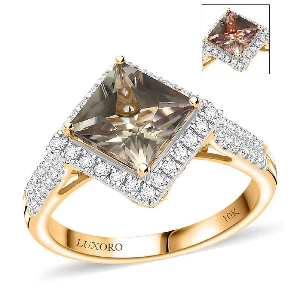 shop lc Luxoro AAA Turkizite and G-H I2 Diamond 3.90 ctw Ring in 10K Yellow Gold