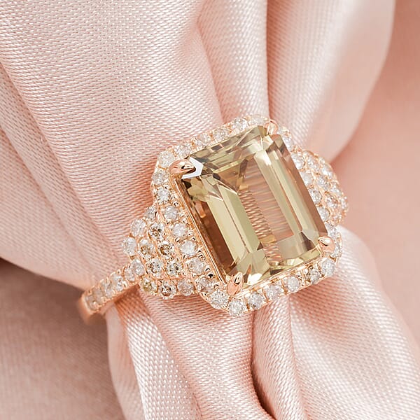 Shop Lc Luxoro AAA Turkizite And G-H I2 Diamond 4.50 Ctw Ring In 10K Yellow Gold
