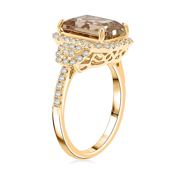 Shop Lc Luxoro AAA Turkizite And G-H I2 Diamond 4.50 Ctw Ring In 10K Yellow Gold