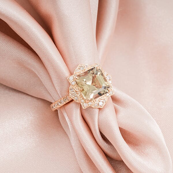 Shop Lc Luxoro AAA Turkizite And G-H I2 Diamond 4.70 Ctw Ring In 10K Yellow Gold