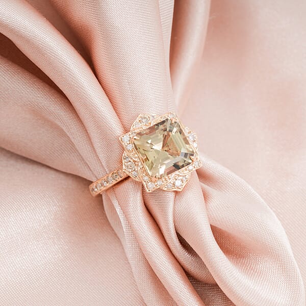 Shop Lc Luxoro AAA Turkizite And G-H I2 Diamond 4.70 Ctw Ring In 10K Yellow Gold