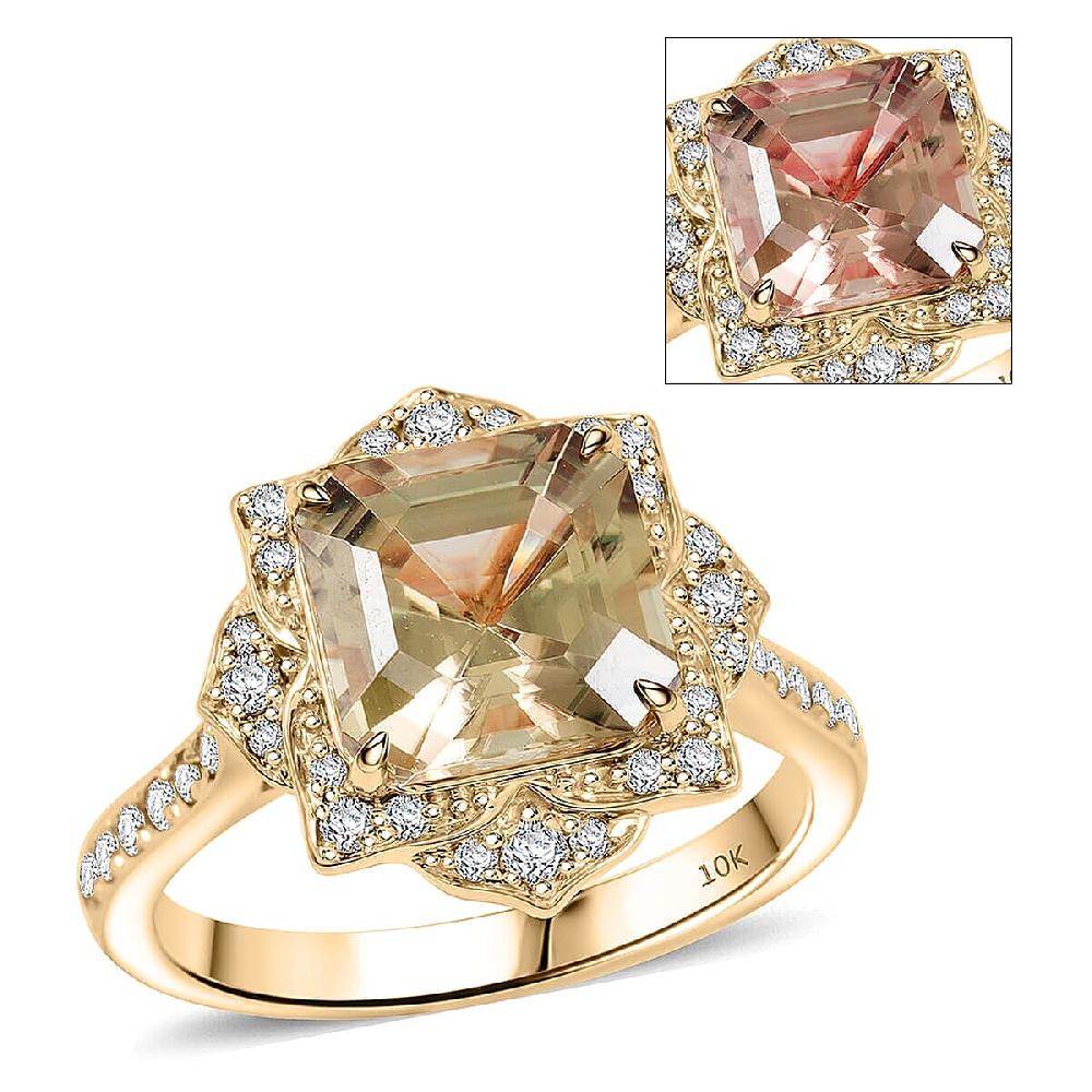 shop lc Luxoro AAA Turkizite and G-H I2 Diamond 4.70 ctw Ring in 10K Yellow Gold