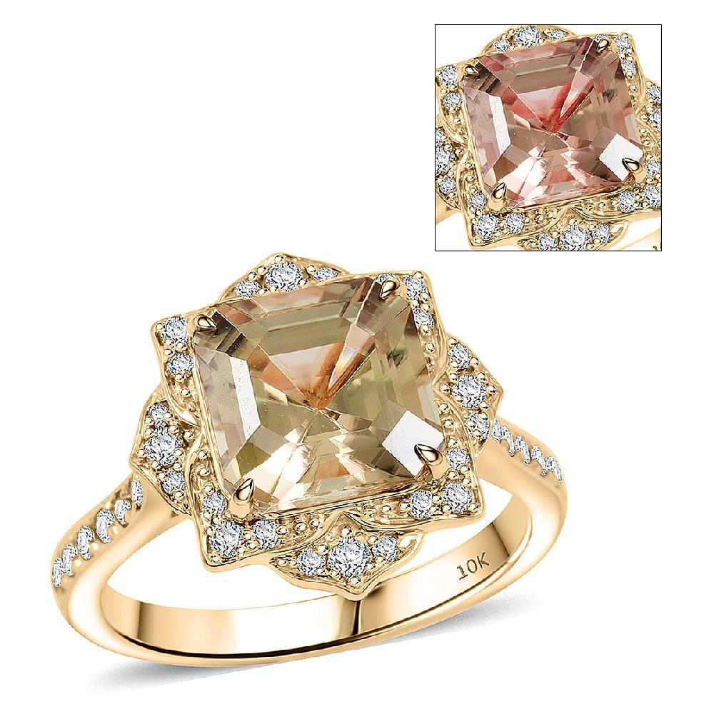 shop lc Luxoro AAA Turkizite and G-H I2 Diamond 4.70 ctw Ring in 10K Yellow Gold