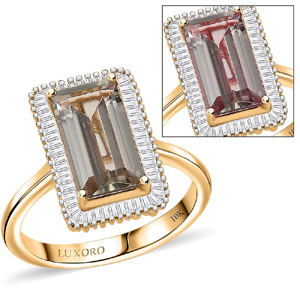 shop lc Luxoro AAA Turkizite and I1 Diamond 3.50 ctw Twilight Flare Ring in 10K Yellow Gold