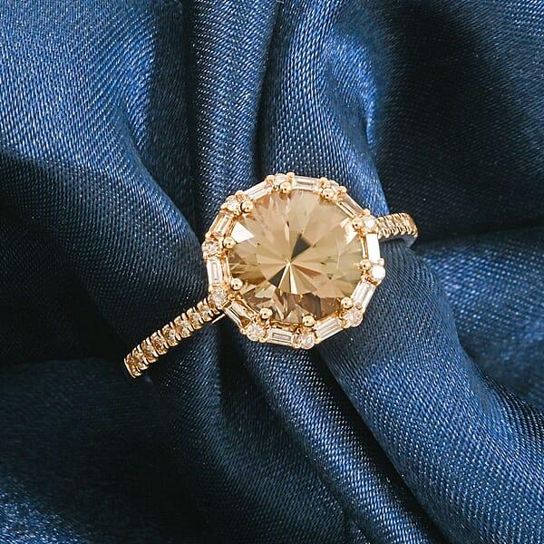 Shop Lc Luxoro AAA Turkizite And White Diamond I2 3.50 Ctw Ring In 14K Yellow Gold
