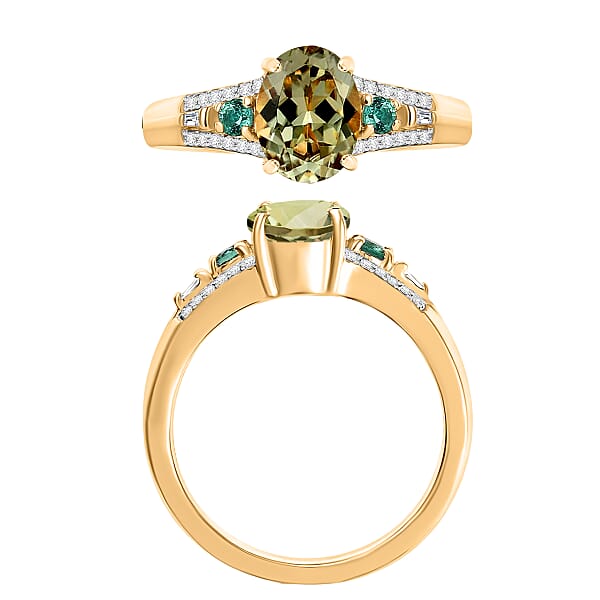 Shop Lc Luxoro AAA Turkizite Boyaca Colombian Emerald And G-H I1 Diamond 1.82 Ctw Ring In 14K Yellow Gold 1 (Del. In 10-12 Days)
