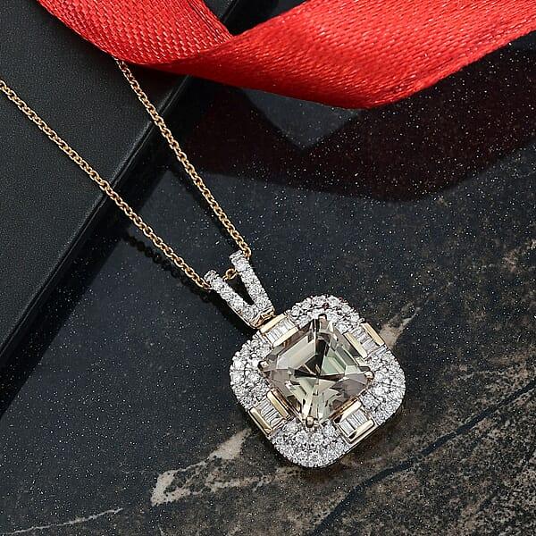 Shop Lc Luxoro AAA Turkizite Diamond Pendant Necklace In 10K Yellow Gold 4.60 Ctw (20 Inches)