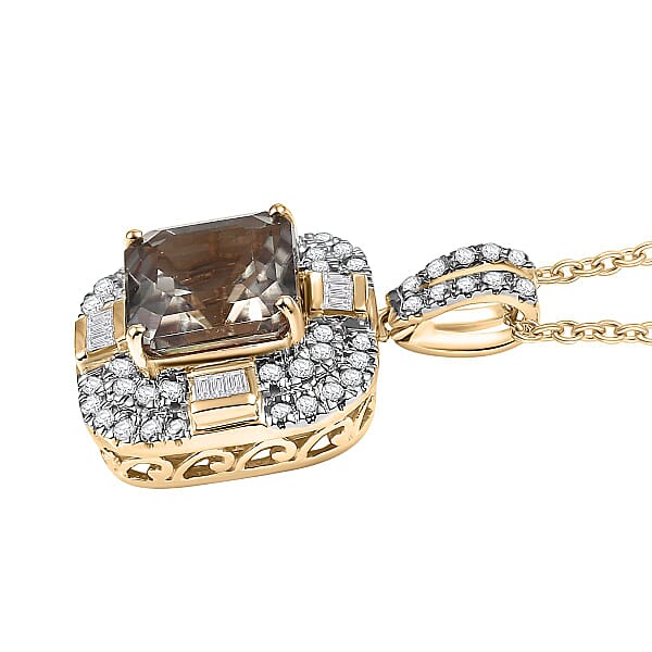 Shop Lc Luxoro AAA Turkizite Diamond Pendant Necklace In 10K Yellow Gold 4.60 Ctw (20 Inches)