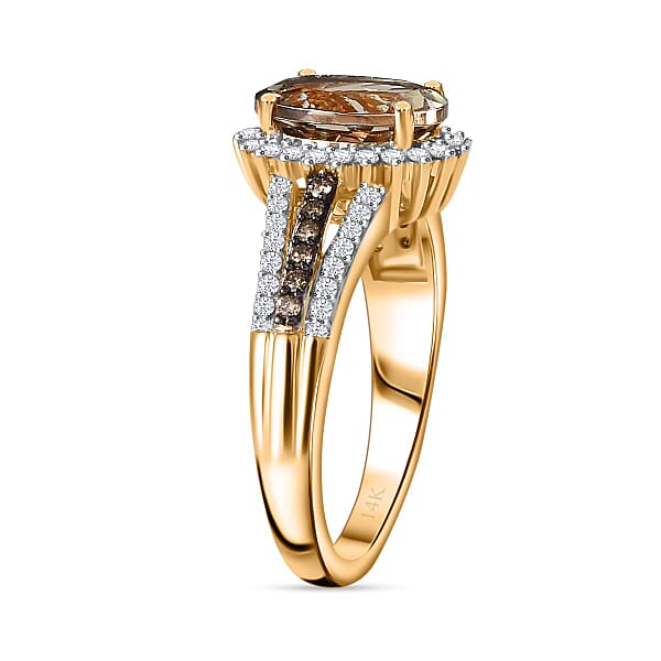 Shop Lc Luxoro AAA Turkizite I2 Natural Champagne And Diamond 2.40 Ctw Vintage Luxe Ring In 14K Yellow Gold