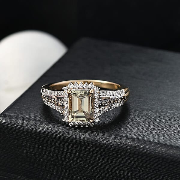 Shop Lc Luxoro AAA Turkizite I2 Natural Champagne And Diamond 2.15 Ctw Vintage Luxe Ring In 14K Yellow Gold