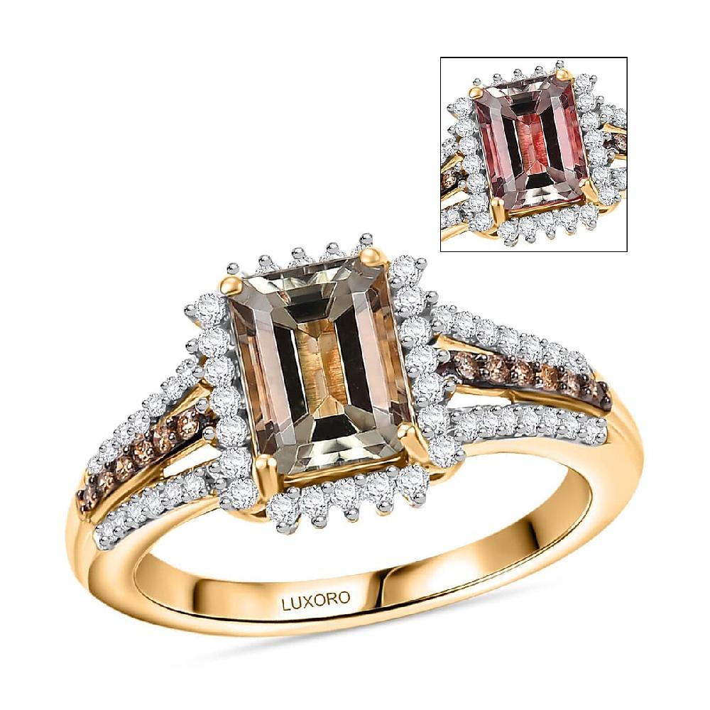 shop lc Luxoro AAA Turkizite I2 Natural Champagne and Diamond 2.15 ctw Vintage Luxe Ring in 14K Yellow Gold