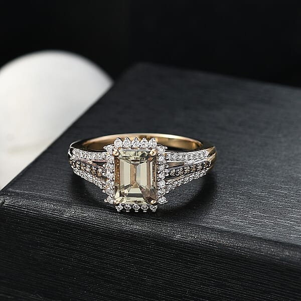 Shop Lc Luxoro AAA Turkizite I2 Natural Champagne And Diamond 2.15 Ctw Vintage Luxe Ring In 14K Yellow Gold