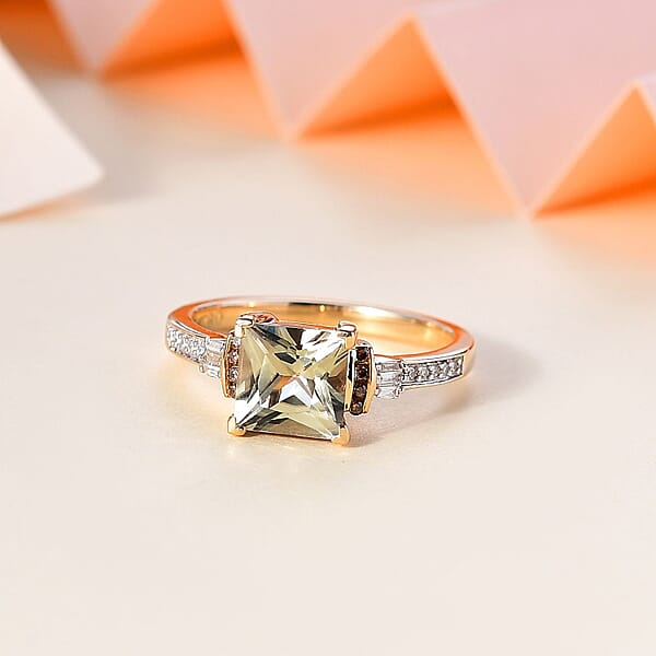 Shop Lc Luxoro AAA Turkizite I2 Natural Champagne And White Diamond 2.10 Ctw Vintage Ring In 14K Yellow Gold