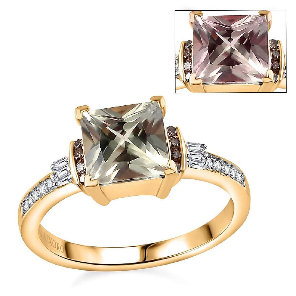 shop lc Luxoro AAA Turkizite I2 Natural Champagne and White Diamond 2.10 ctw Vintage Ring in 14K Yellow Gold