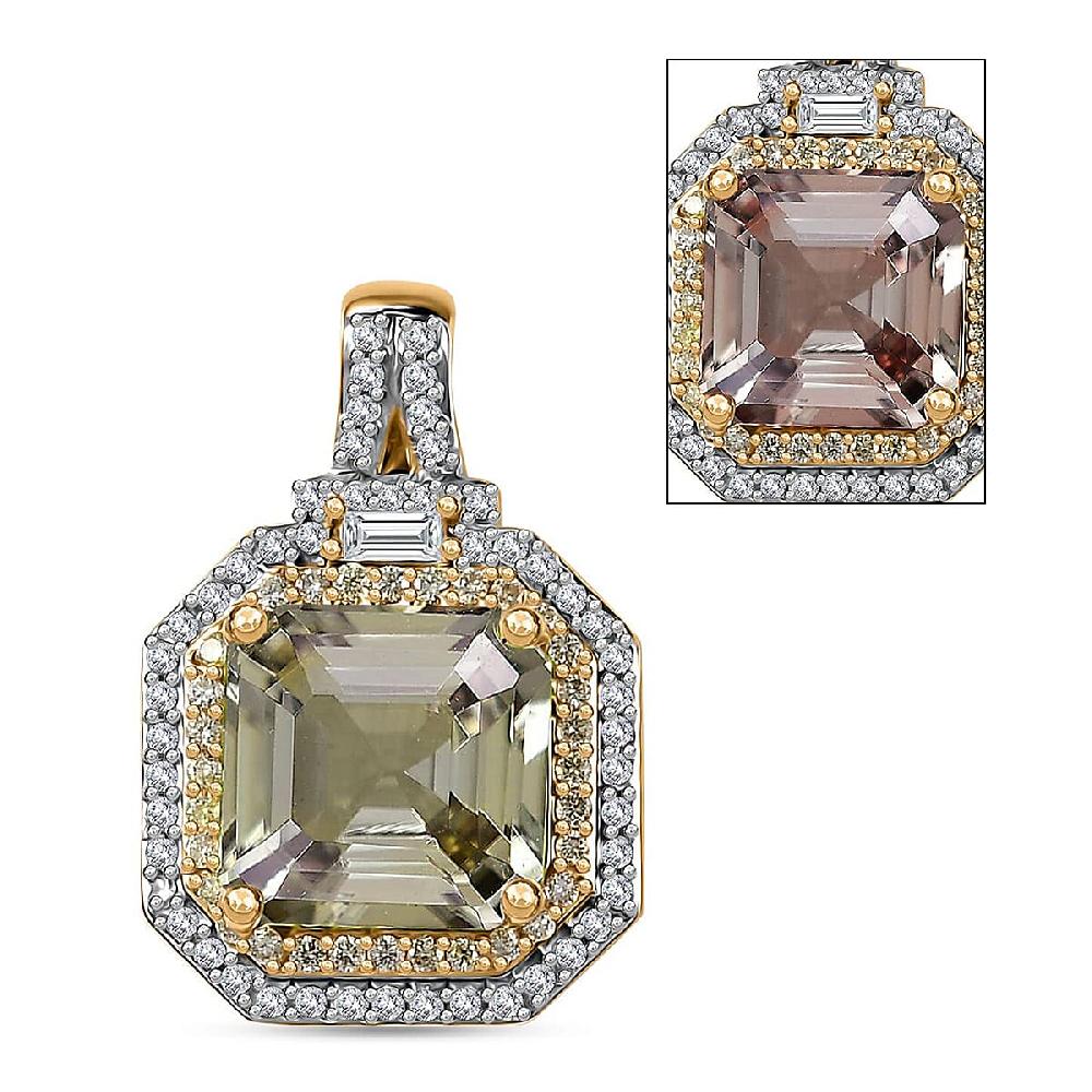 shop lc Luxoro AAA Turkizite I2 Natural Yellow and White Diamond 4.40 ctw Pendant without Chain in 14K Yellow Gold