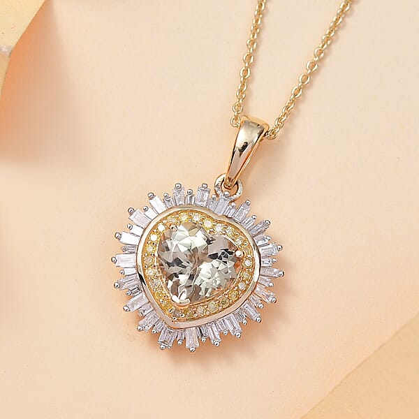 Shop Lc Luxoro AAA Turkizite Natural Yellow And White Diamond I2 2.40 Ctw Radiant Heart Pendant Necklace 20 Inches In 10K Yellow Gold