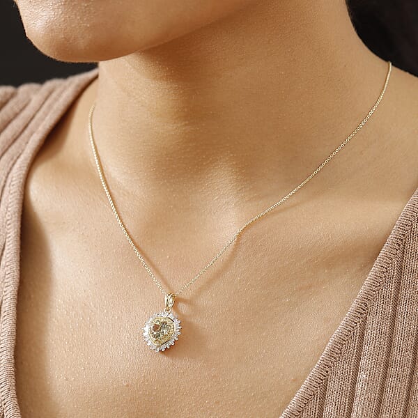 Shop Lc Luxoro AAA Turkizite Natural Yellow And White Diamond I2 2.40 Ctw Radiant Heart Pendant Necklace 20 Inches In 10K Yellow Gold