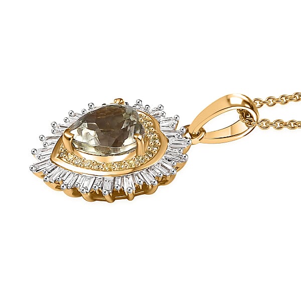 Shop Lc Luxoro AAA Turkizite Natural Yellow And White Diamond I2 2.40 Ctw Radiant Heart Pendant Necklace 20 Inches In 10K Yellow Gold