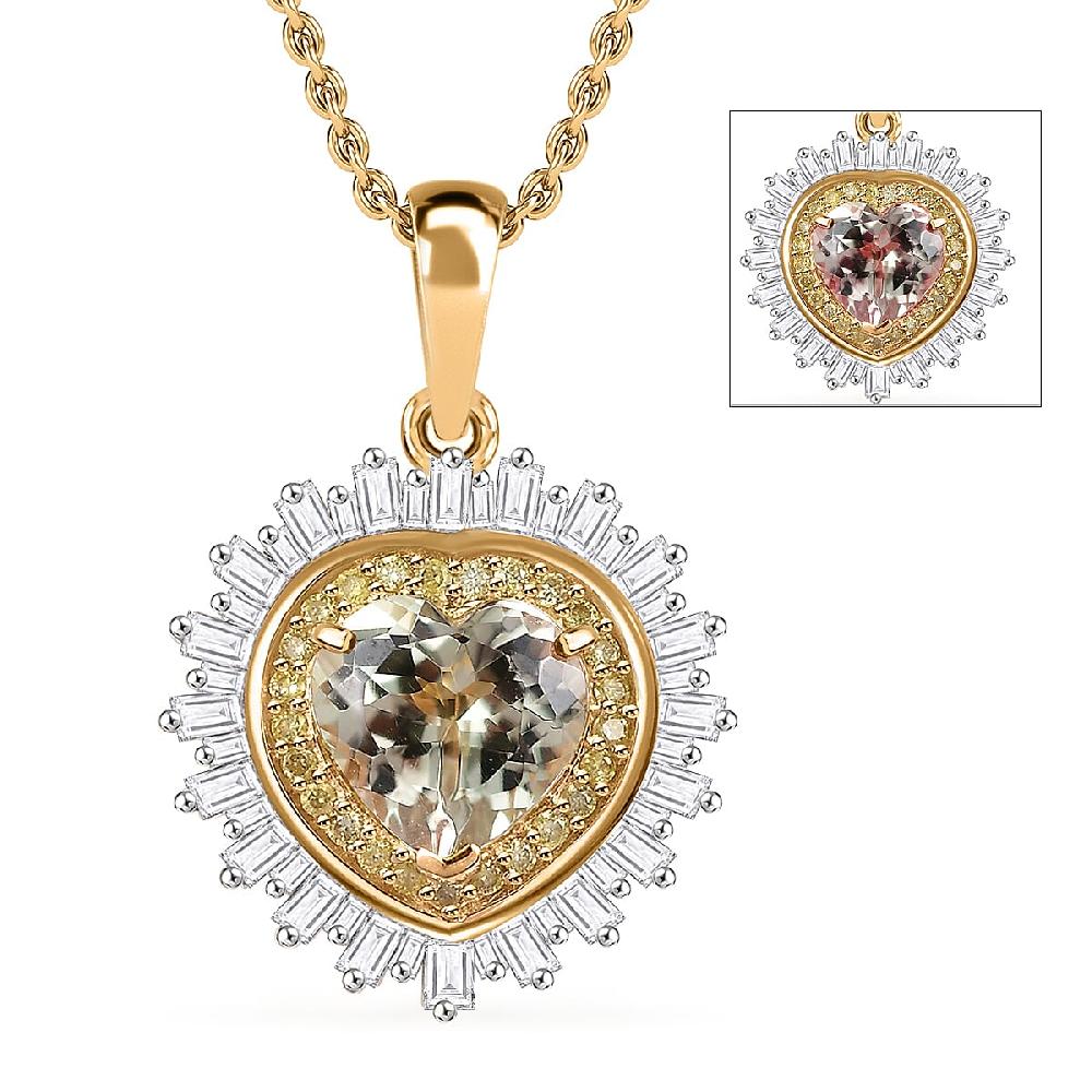 shop lc Luxoro AAA Turkizite Natural Yellow and White Diamond I2 2.40 ctw Radiant Heart Pendant Necklace 20 Inches in 10K Yellow Gold