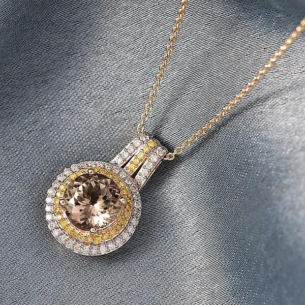 Shop Lc Luxoro AAA Turkizite Natural Yellow And White Diamond 2.90 Ctw Double Halo Pendant Necklace In 10K Yellow Gold 20 Inches