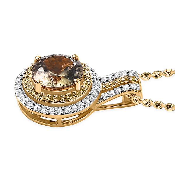 Shop Lc Luxoro AAA Turkizite Natural Yellow And White Diamond 2.90 Ctw Double Halo Pendant Necklace In 10K Yellow Gold 20 Inches