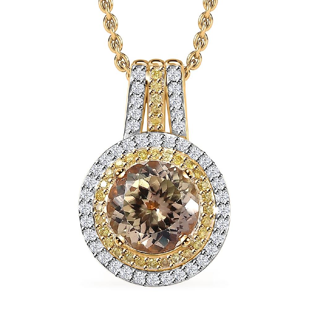 shop lc Luxoro AAA Turkizite Natural Yellow and White Diamond 2.90 ctw Double Halo Pendant Necklace in 10K Yellow Gold 20 Inches