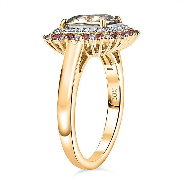 Shop Lc Luxoro AAA Turkizite Padparadscha Sapphire And I2 Diamond 3.10 Ctw Sunshine Ring In 10K Yellow Gold
