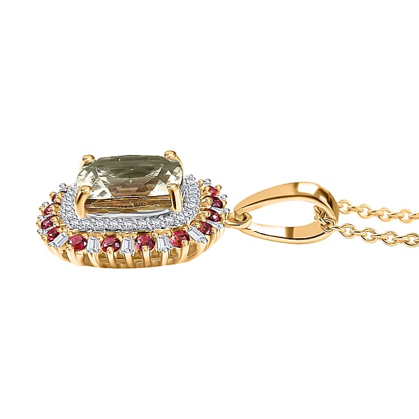 Shop Lc Luxoro AAA Turkizite Padparadscha Sapphire And I2 Diamond 3.10 Ctcw Sunshine Pendant Necklace 20 Inches In 10K Yellow Gold