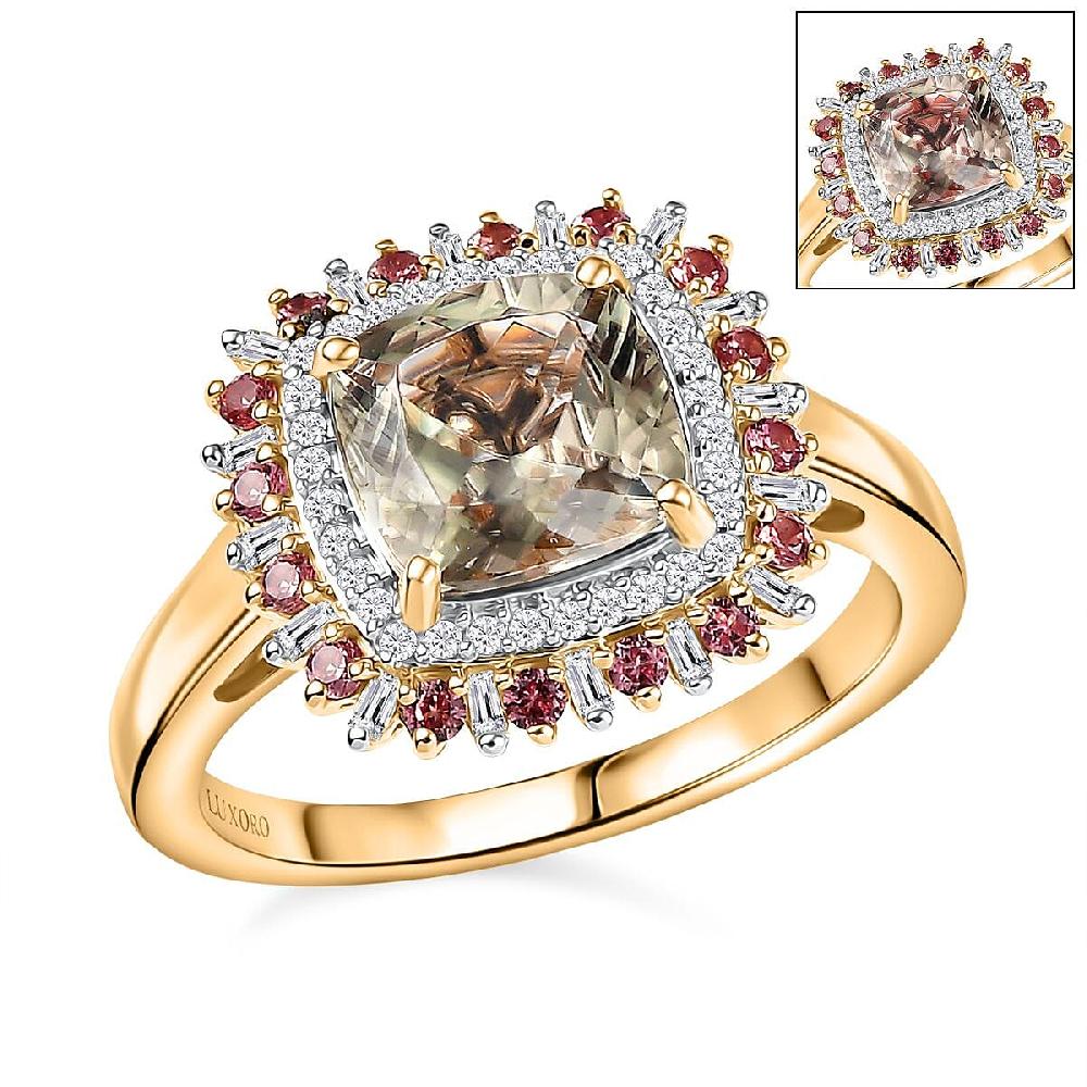 shop lc Luxoro AAA Turkizite Padparadscha Sapphire and I2 Diamond 3.10 ctw Sunshine Ring in 10K Yellow Gold