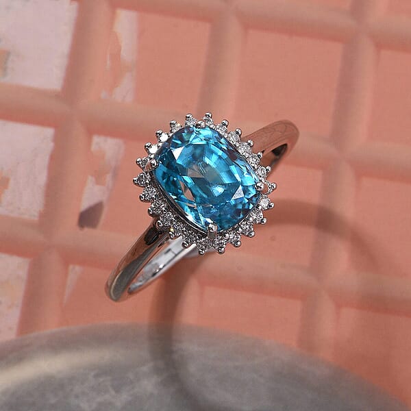 Shop Lc Luxoro AAAA Cambodian Blue Zircon And Diamond I2 5.10 Ctw Aura Ring In 10K White Gold