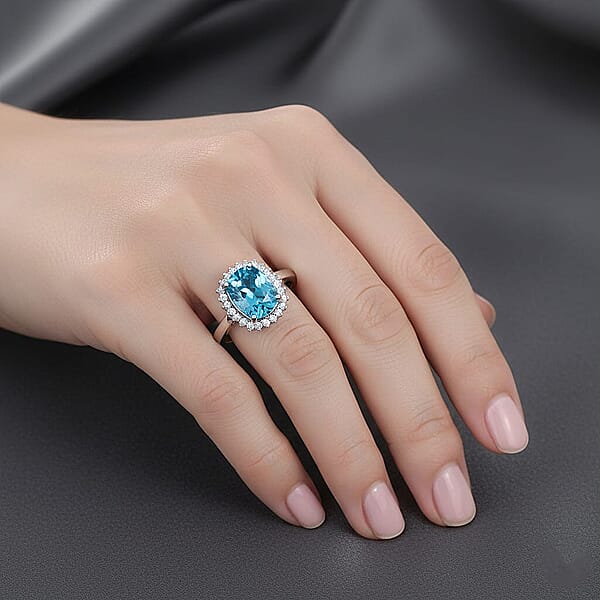 Shop Lc Luxoro AAAA Cambodian Blue Zircon And Diamond I2 5.10 Ctw Aura Ring In 10K White Gold