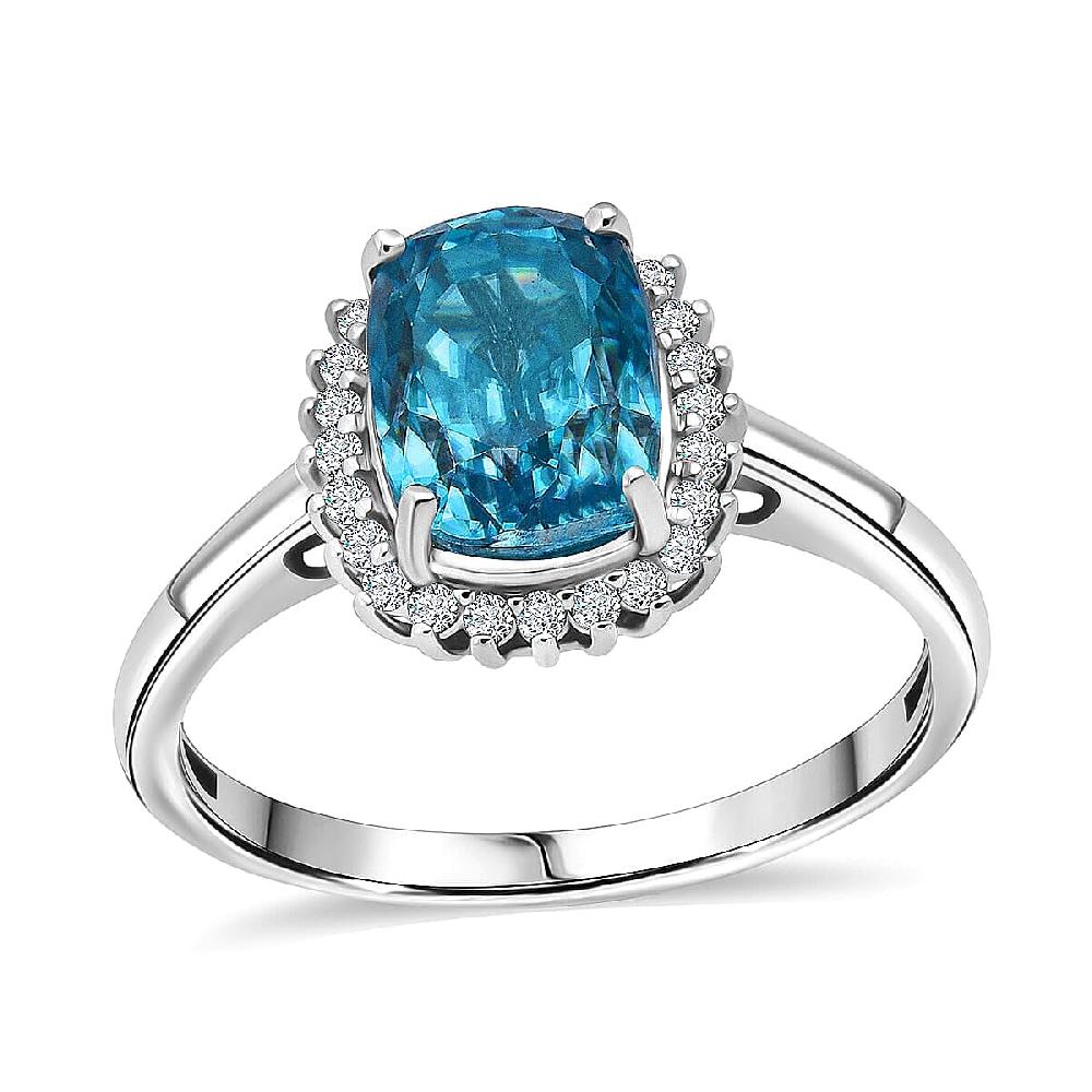 shop lc Luxoro AAAA Cambodian Blue Zircon and Diamond I2 5.10 ctw Aura Ring in 10K White Gold