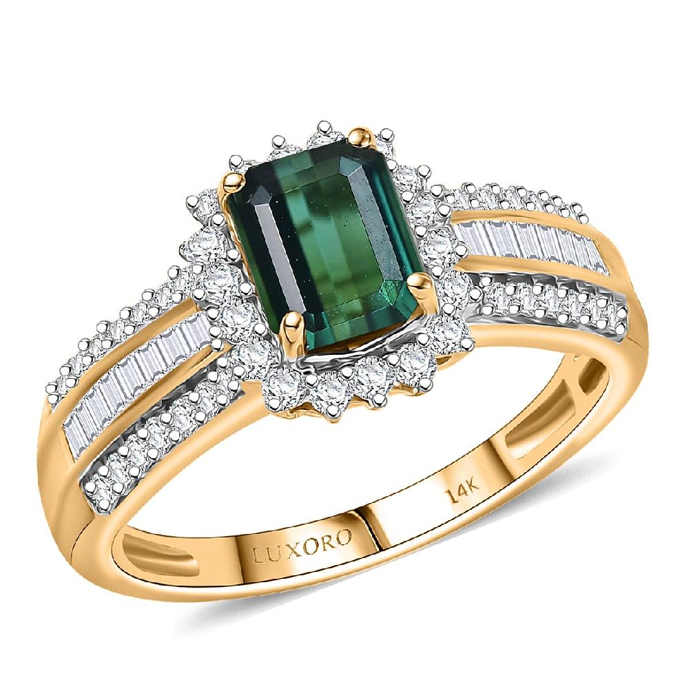 shop lc Luxoro AAAA Monte Belo Indicolite and I2 Diamond 1.80 ctw Royal Elegance Ring in 14K Yellow Gold