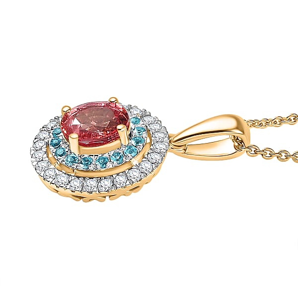 Shop Lc Luxoro AAAA Padparadscha Sapphire Paraiba Tourmaline And Diamond Pendant Necklace In 14K Yellow Gold 1.65 Ctw (20 Inches)