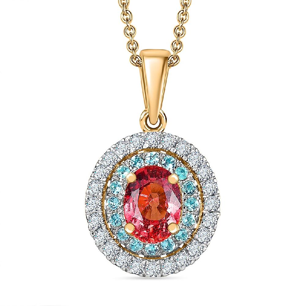 shop lc Luxoro AAAA Padparadscha Sapphire Paraiba Tourmaline and Diamond Pendant Necklace in 14K Yellow Gold 1.65 ctw (20 Inches)