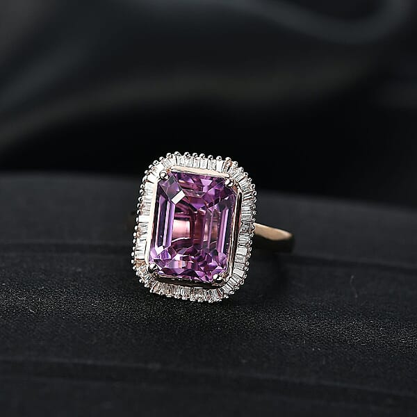 Shop Lc Luxoro AAAA Patroke Kunzite Diamond Ring In 10K Rose Gold 9.80 Ctw