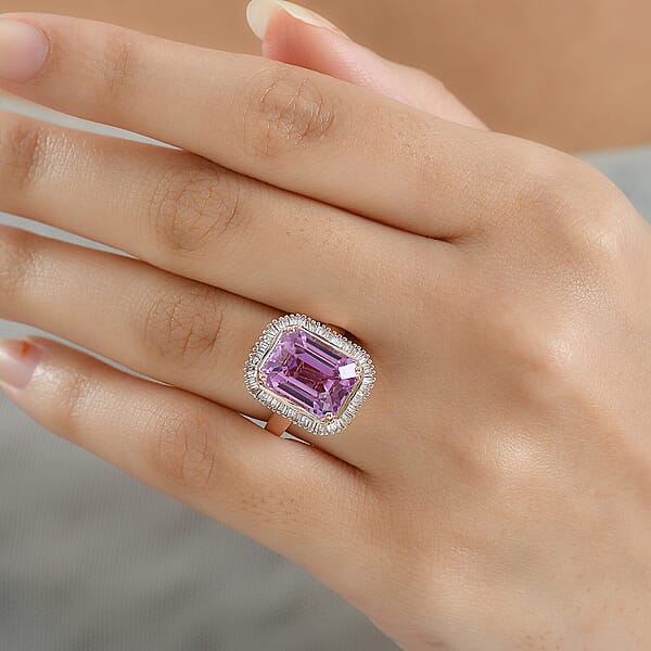 Shop Lc Luxoro AAAA Patroke Kunzite Diamond Ring In 10K Rose Gold 9.80 Ctw
