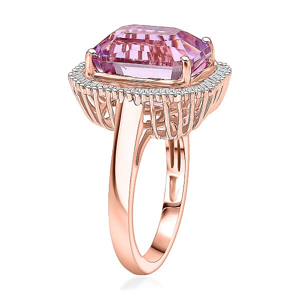 Shop Lc Luxoro AAAA Patroke Kunzite Diamond Ring In 10K Rose Gold 9.80 Ctw