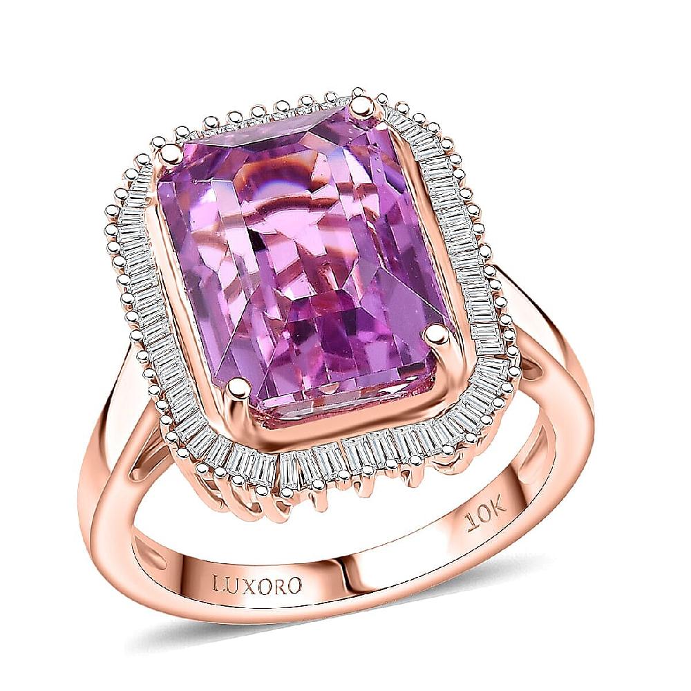 shop lc Luxoro AAAA Patroke Kunzite Diamond Ring in 10K Rose Gold 9.80 ctw