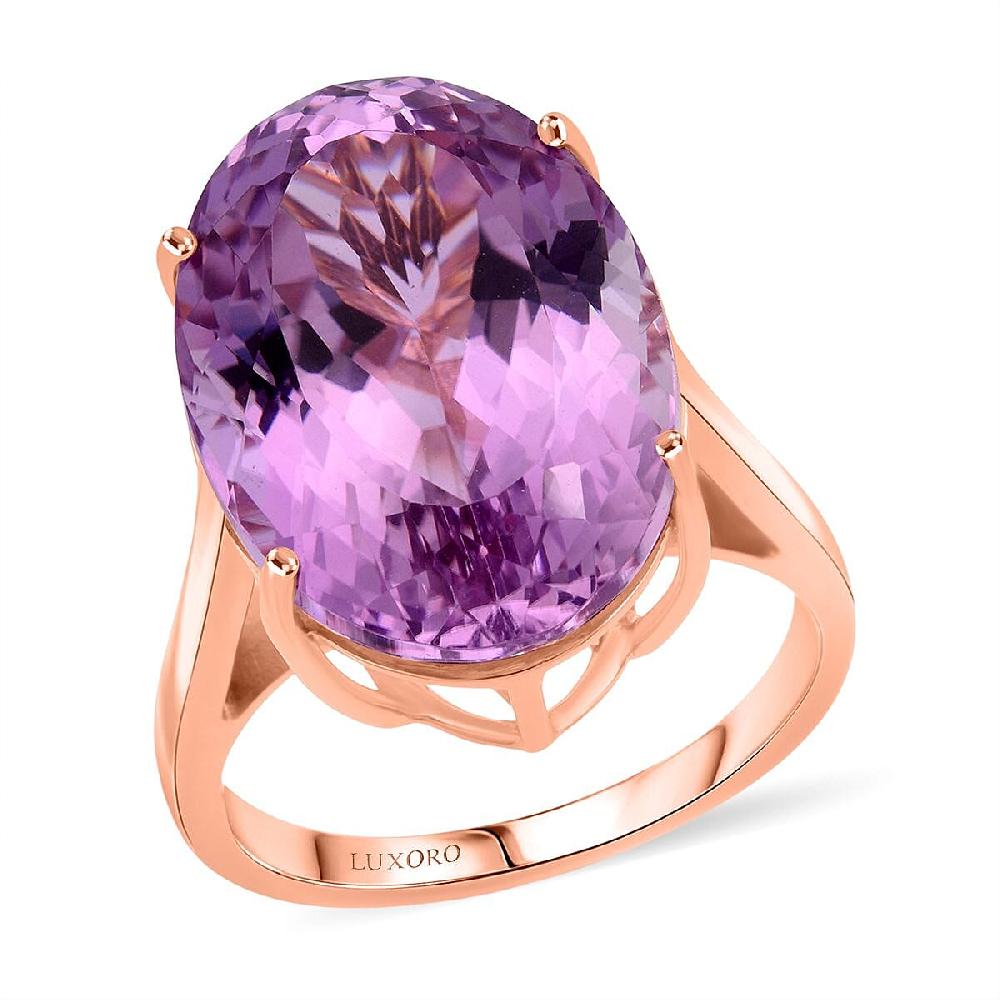 shop lc Luxoro AAAA Patroke Kunzite Solitaire Ring in 10K Rose Gold 16.65 ctw