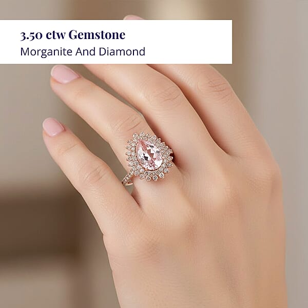 Shop Lc Luxoro AAAA Pink Morganite And G-H I2 Diamond 3.50 Ctw Ring In 14K Rose Gold 4.40 Grams