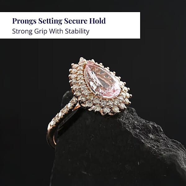 Shop Lc Luxoro AAAA Pink Morganite And G-H I2 Diamond 3.50 Ctw Ring In 14K Rose Gold 4.40 Grams
