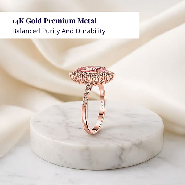 Shop Lc Luxoro AAAA Pink Morganite And G-H I2 Diamond 3.50 Ctw Ring In 14K Rose Gold 4.40 Grams