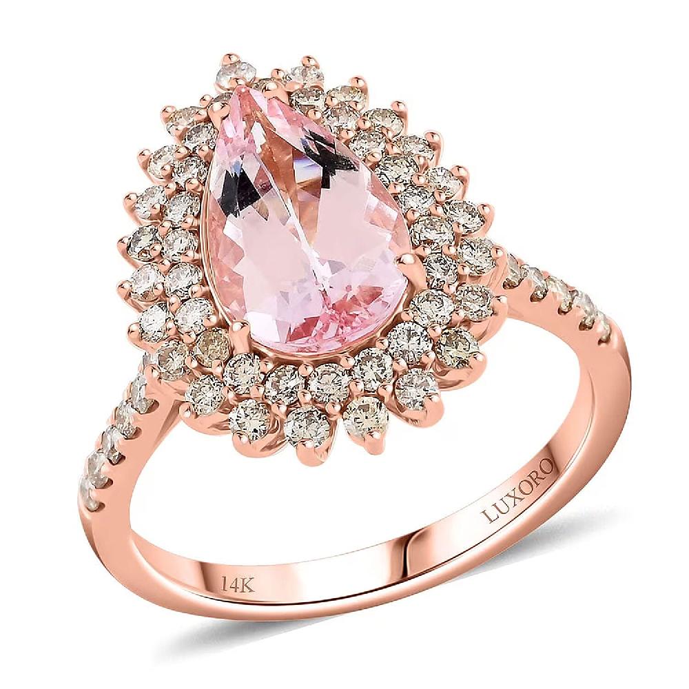 shop lc Luxoro AAAA Pink Morganite and G-H I2 Diamond 3.50 ctw Ring in 14K Rose Gold 4.40 Grams