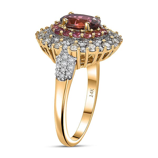 Shop Lc Luxoro AAAA Rubellite Natural Diamond Ring In 14K Yellow Gold 2.65 Ctw