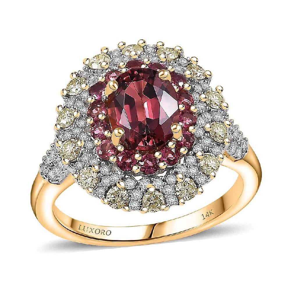 shop lc Luxoro AAAA Rubellite Natural Diamond Ring in 14K Yellow Gold 2.65 ctw