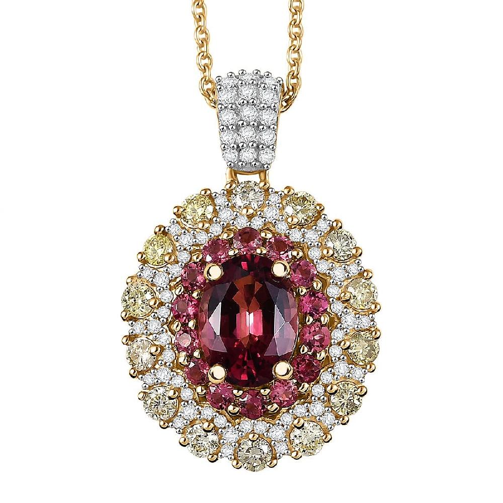 shop lc Luxoro AAAA Rubellite Natural Yellow and White Diamond 2.65 ctw Empress Flame Pendant Necklace in 14K Yellow Gold 20 Inches