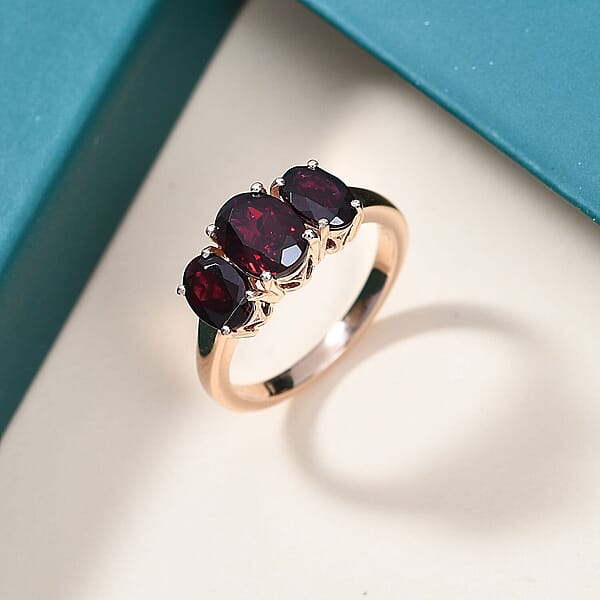 Shop Lc Luxoro Anthill Garnet Trilogy Ring In 10K Rose Gold 3.40 Ctw